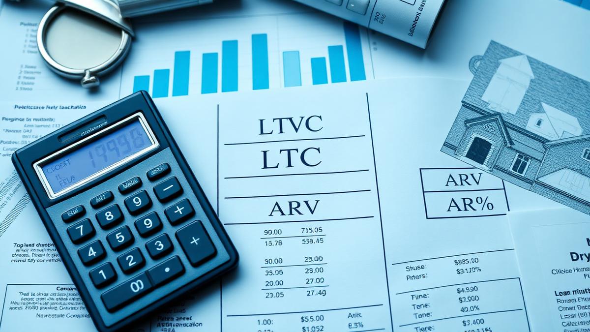 Real estate financing ratios comparison chart showing LTV, LTC, and ARV calculations