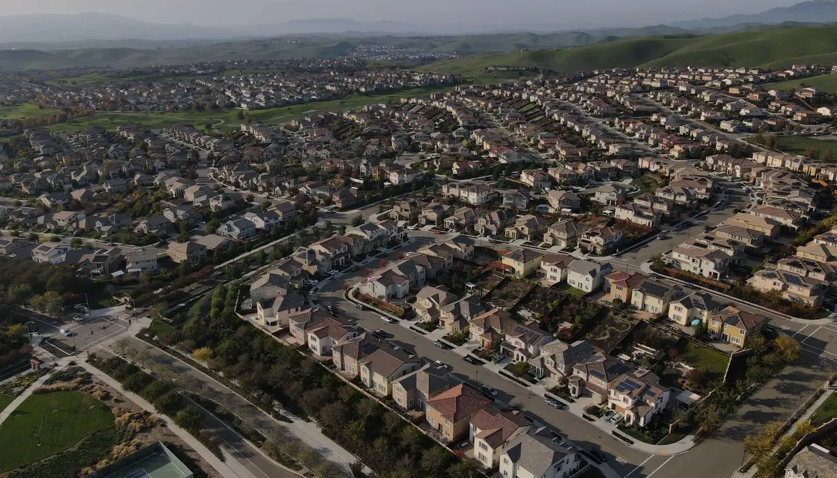 Aerial shot of houses in a residential area