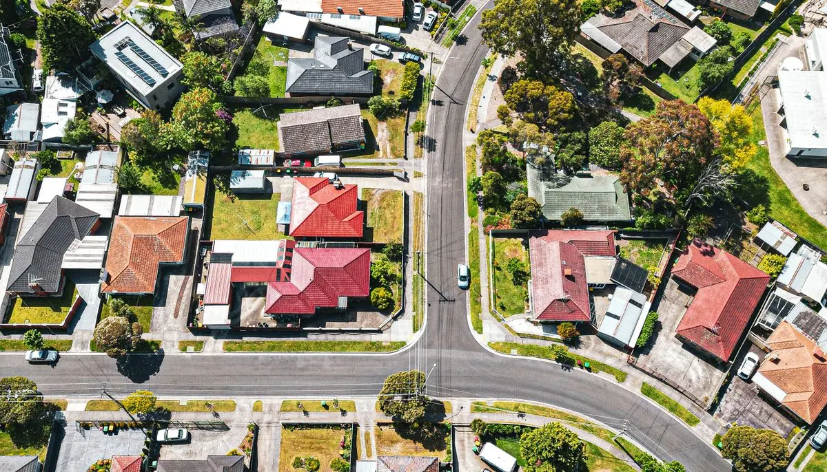 Drone shot of neighborhood