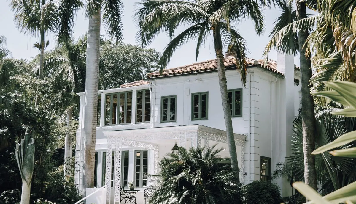 Luxury mansion with palm trees
