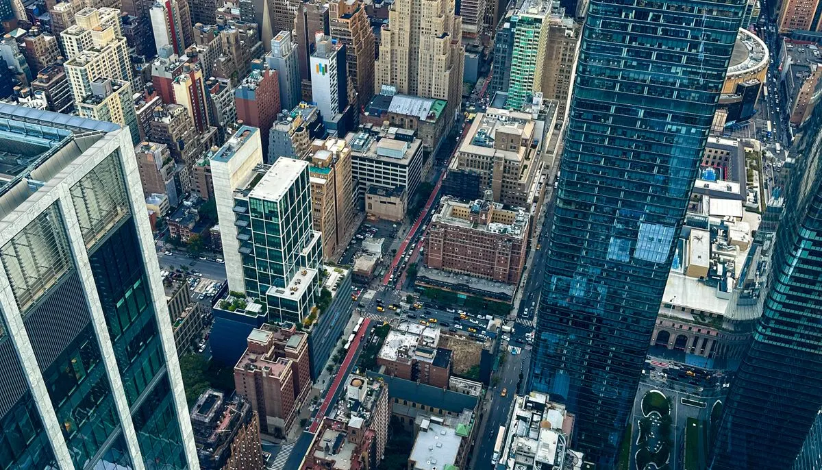 Aerial view of skyscrapers in new york city new york usa