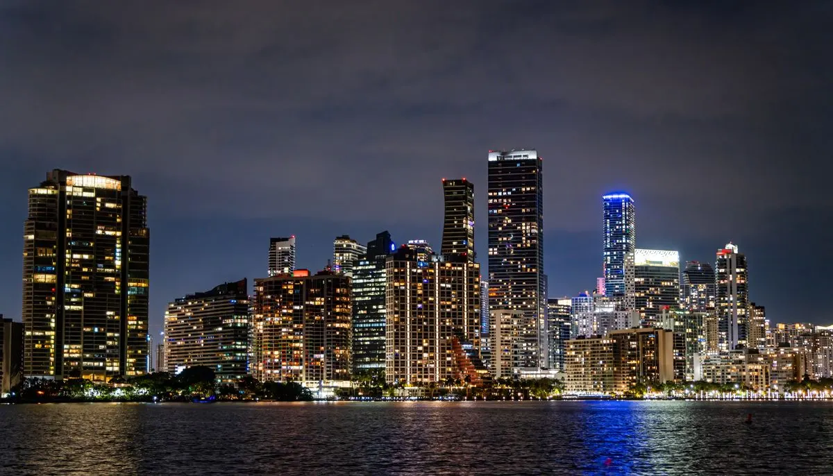 Illuminated skyline of miami at night