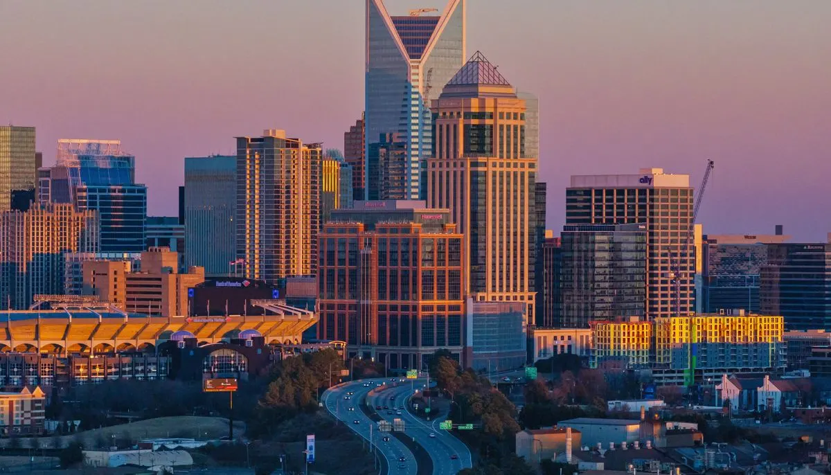 Skyline of charlotte at sunset north carolina usa