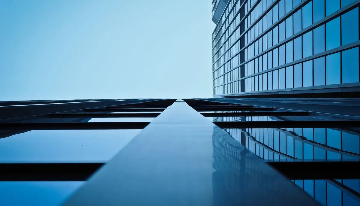 Low angle view of office building against clear sky
