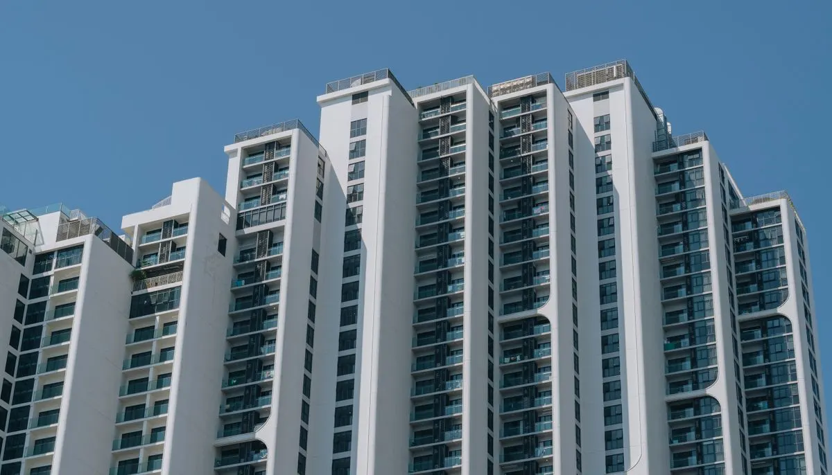 A tall building with many windows and balconies