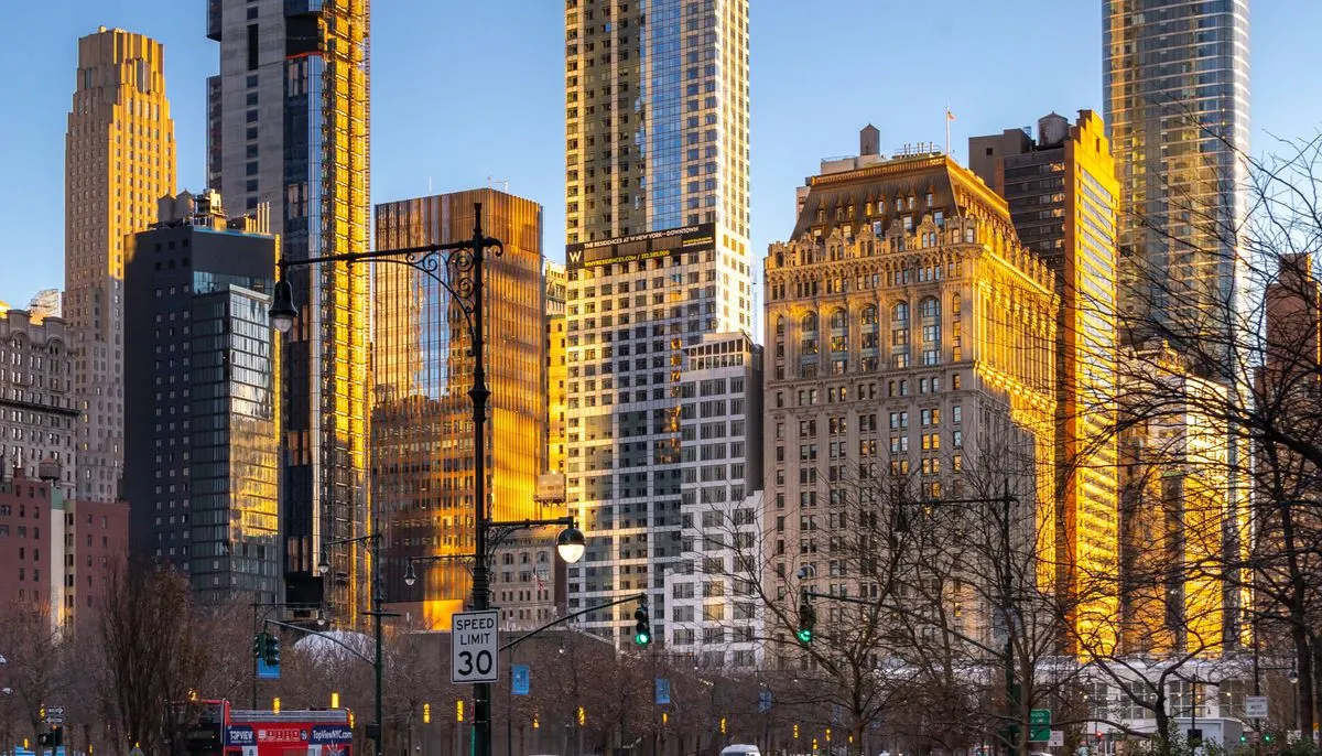 New york city skyline at sunset