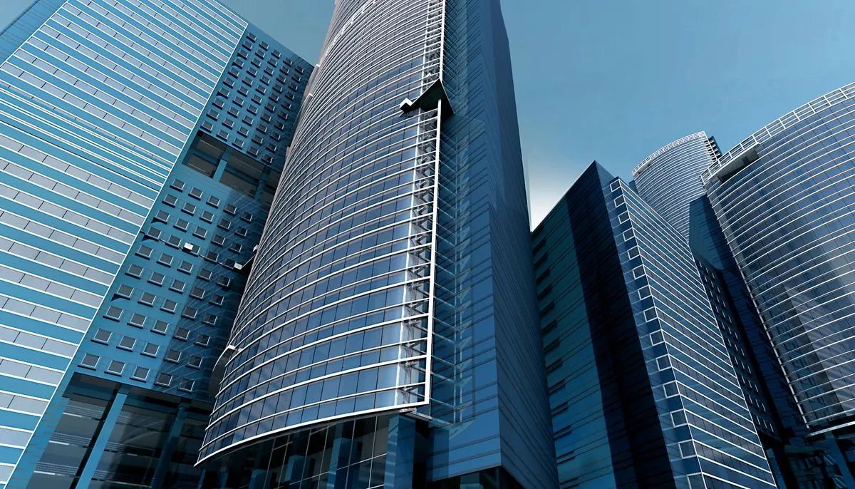 Glass building in worm s eye photography