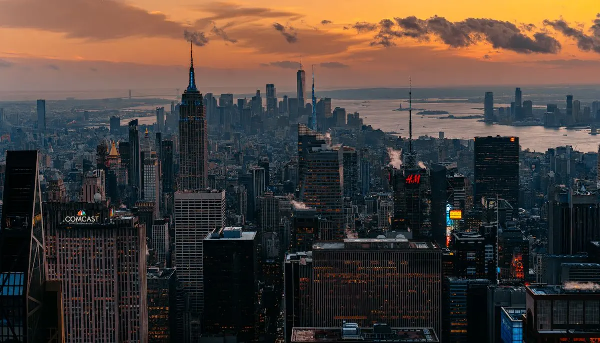 Skyline of new york city at sunset