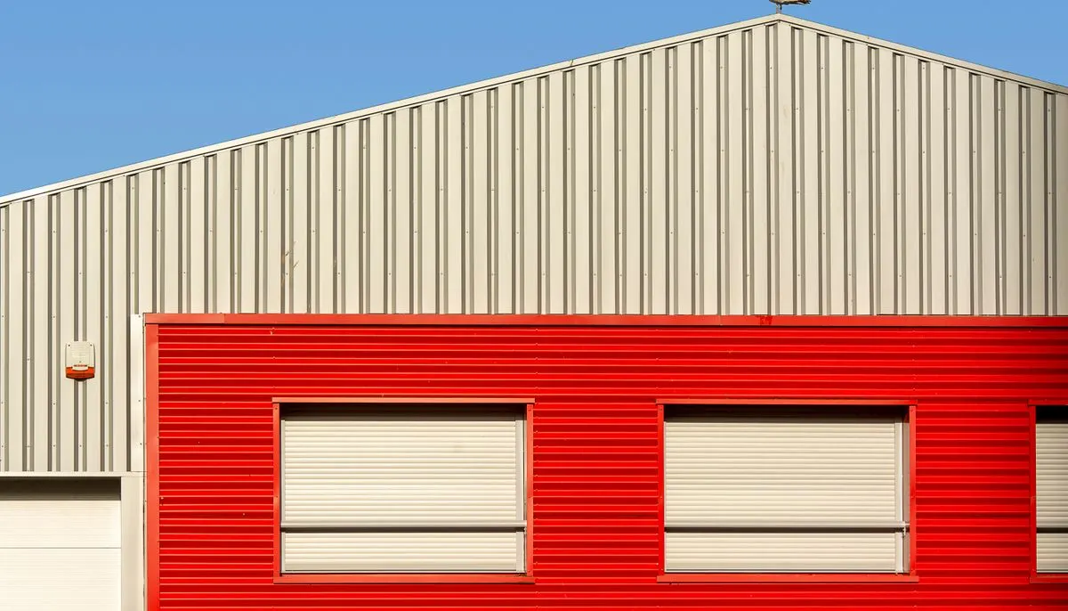 Modern industrial building with seagull on roof