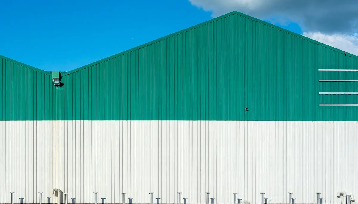 Minimalist green and white industrial building