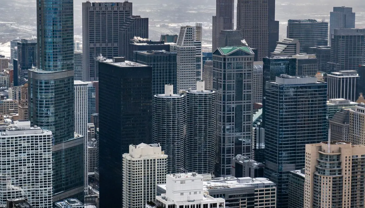 Stunning aerial view of chicago skyline in winter