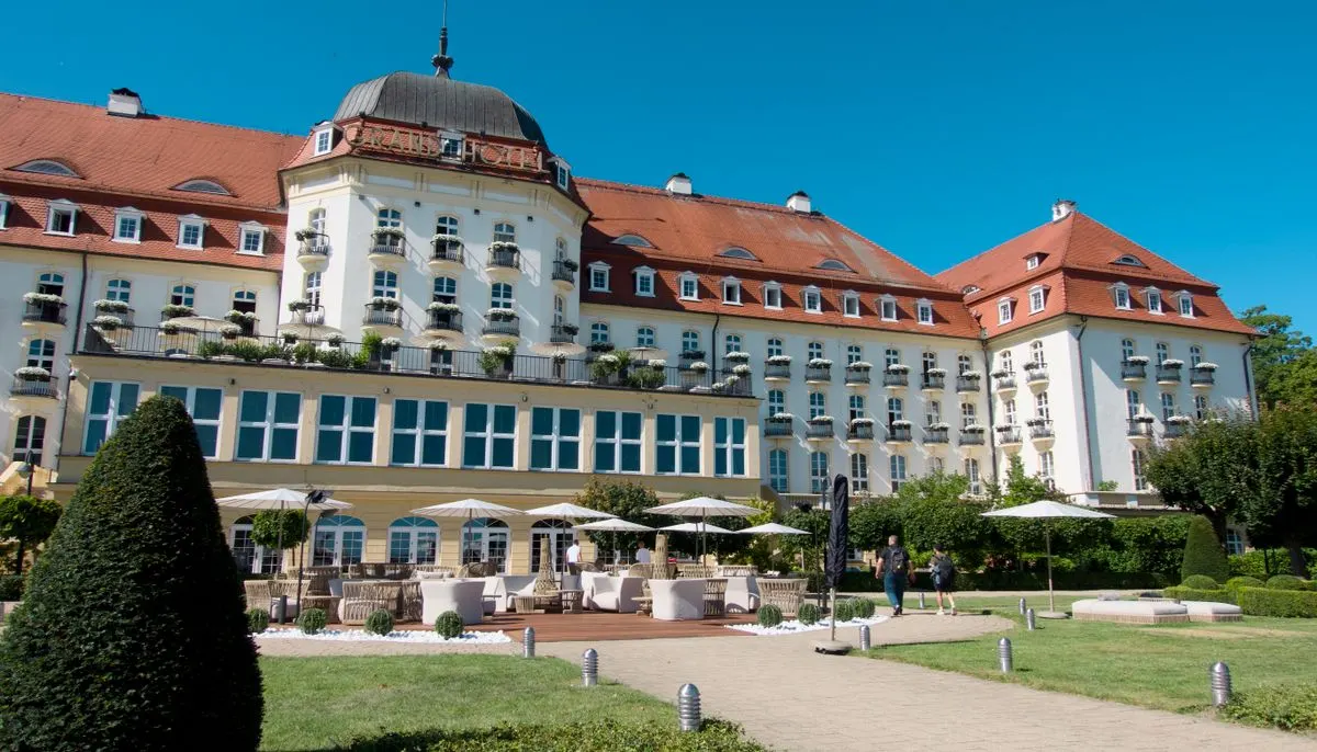 Grand hotel with elegant architecture outdoors