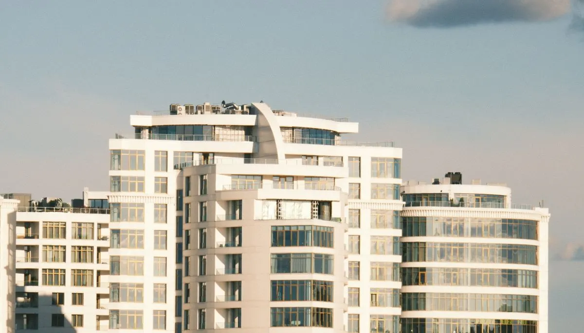 Modern high rise apartment building in soft light