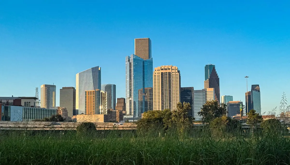 Houston skyline with clear blue sky
