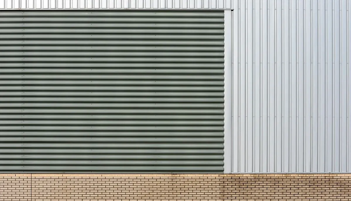 Industrial building exterior with metal siding