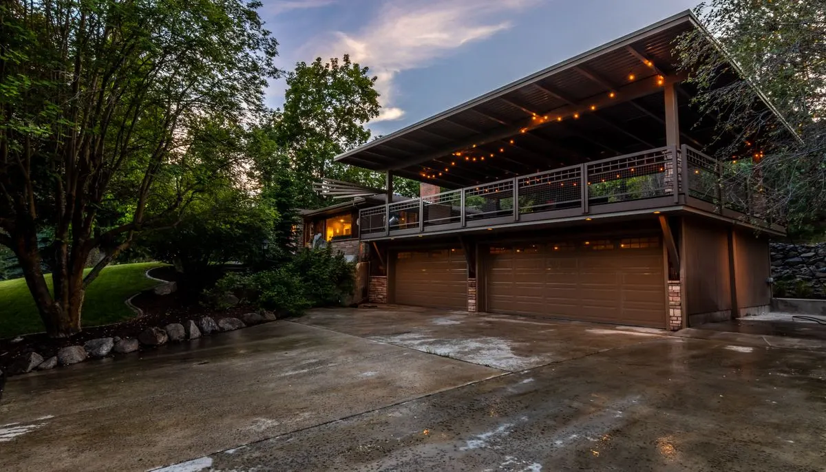 House exterior near green trees