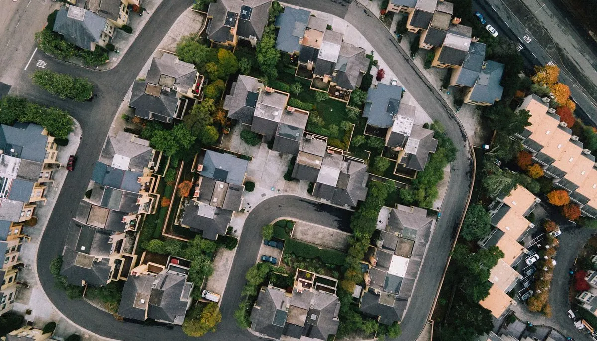 Aerial view of houses on the street