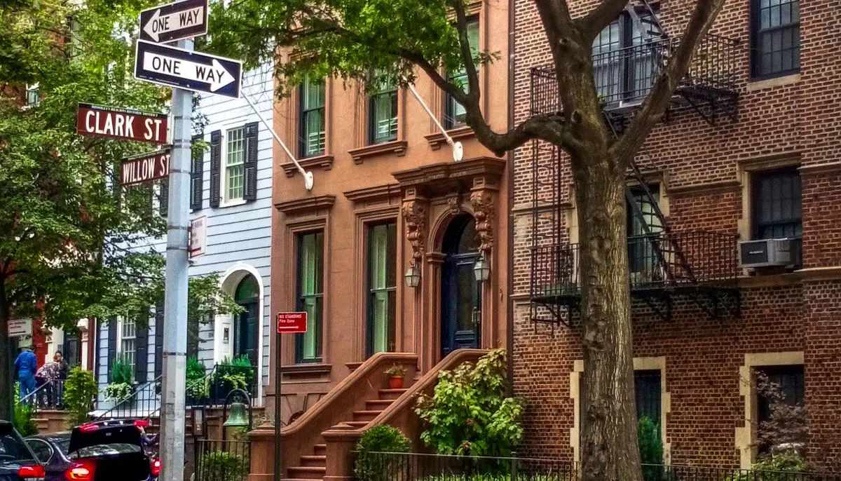 City street and apartments facade in brooklyn new york usa