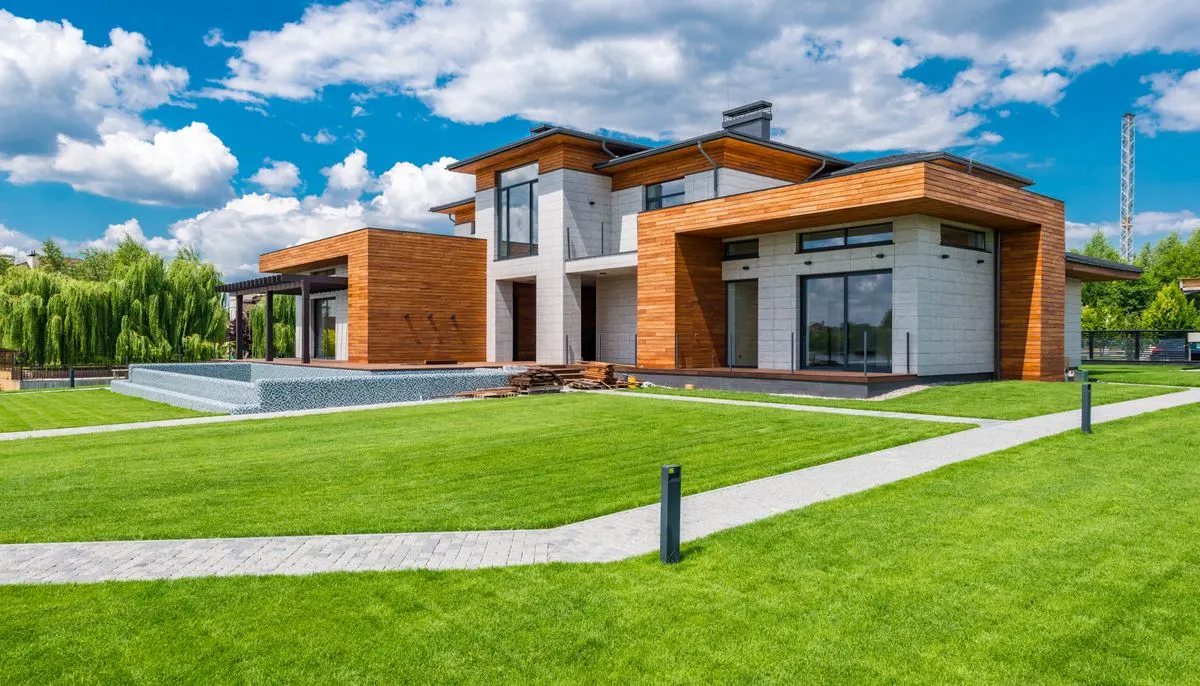 Courtyard of modern residential house in summer