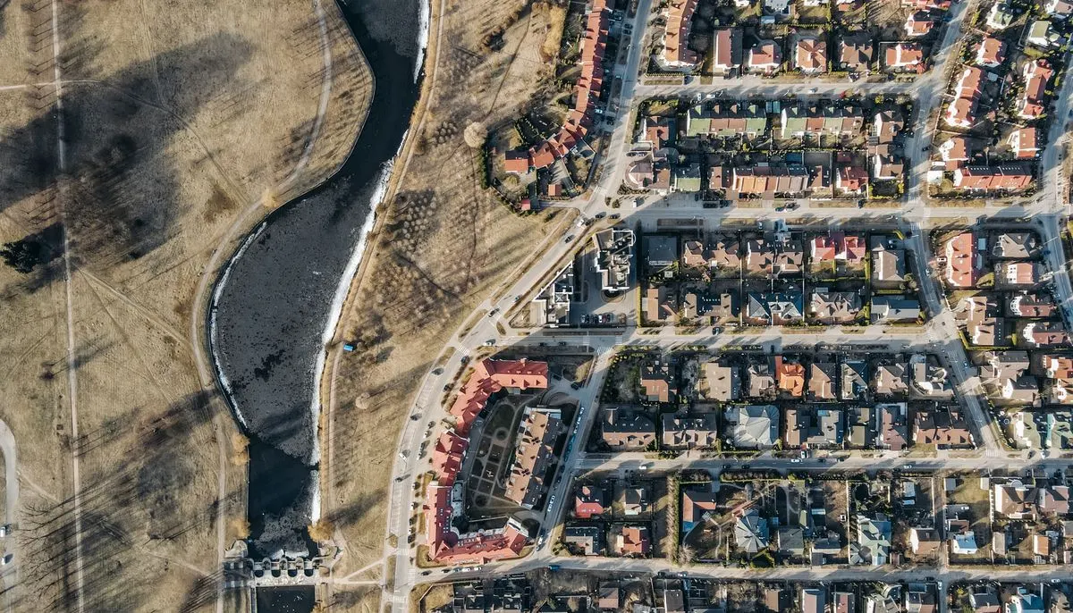 Aerial view of a residential housing development