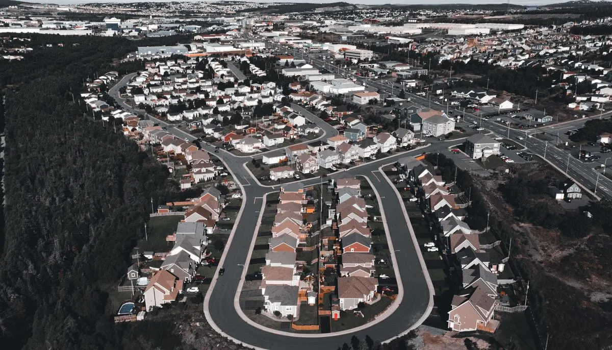 Aerial view of a suburban landscape